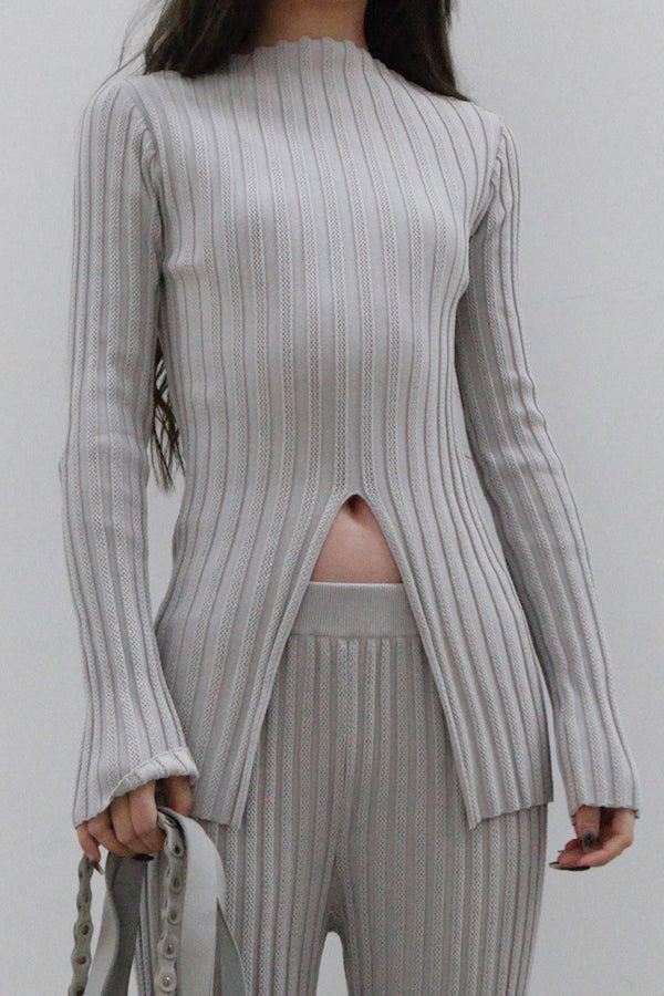 Swaying/knit stripes picking holes, collar SW22AW1T41 light gray PS54